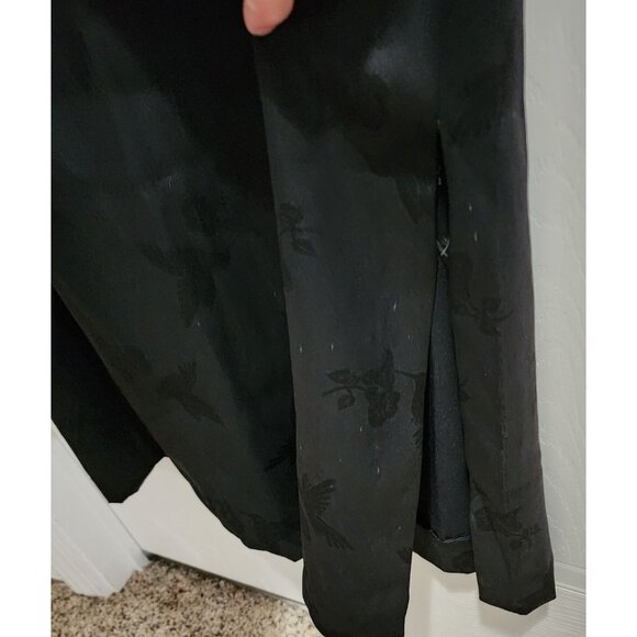 Vtg 70s Leslie J L/S Cheongsam Dress Asian Inspired Hummingbird Print Black 7/8 - Picture 7 of 14